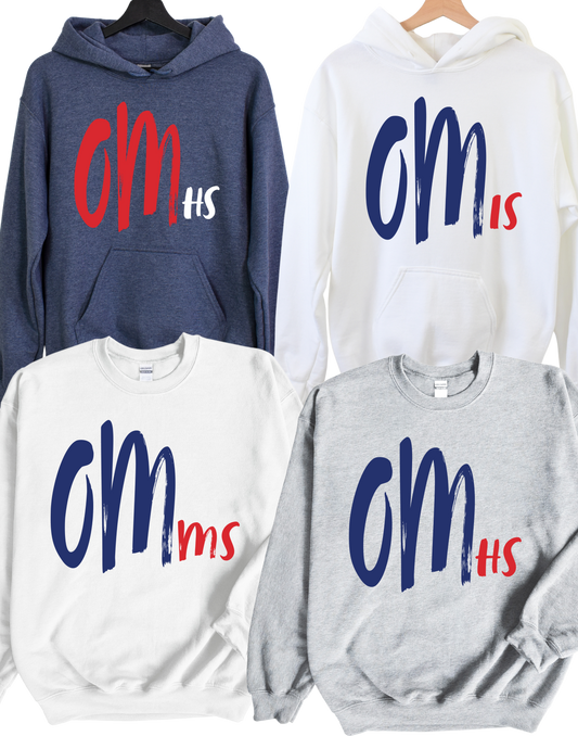 ADULT Shout Out OM ( All schools ) Sweatshirts  Choose all OM Schools