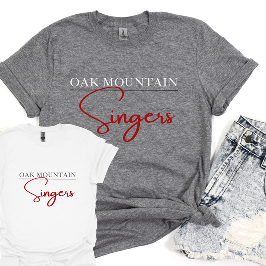 OM Singers script t-shirts
